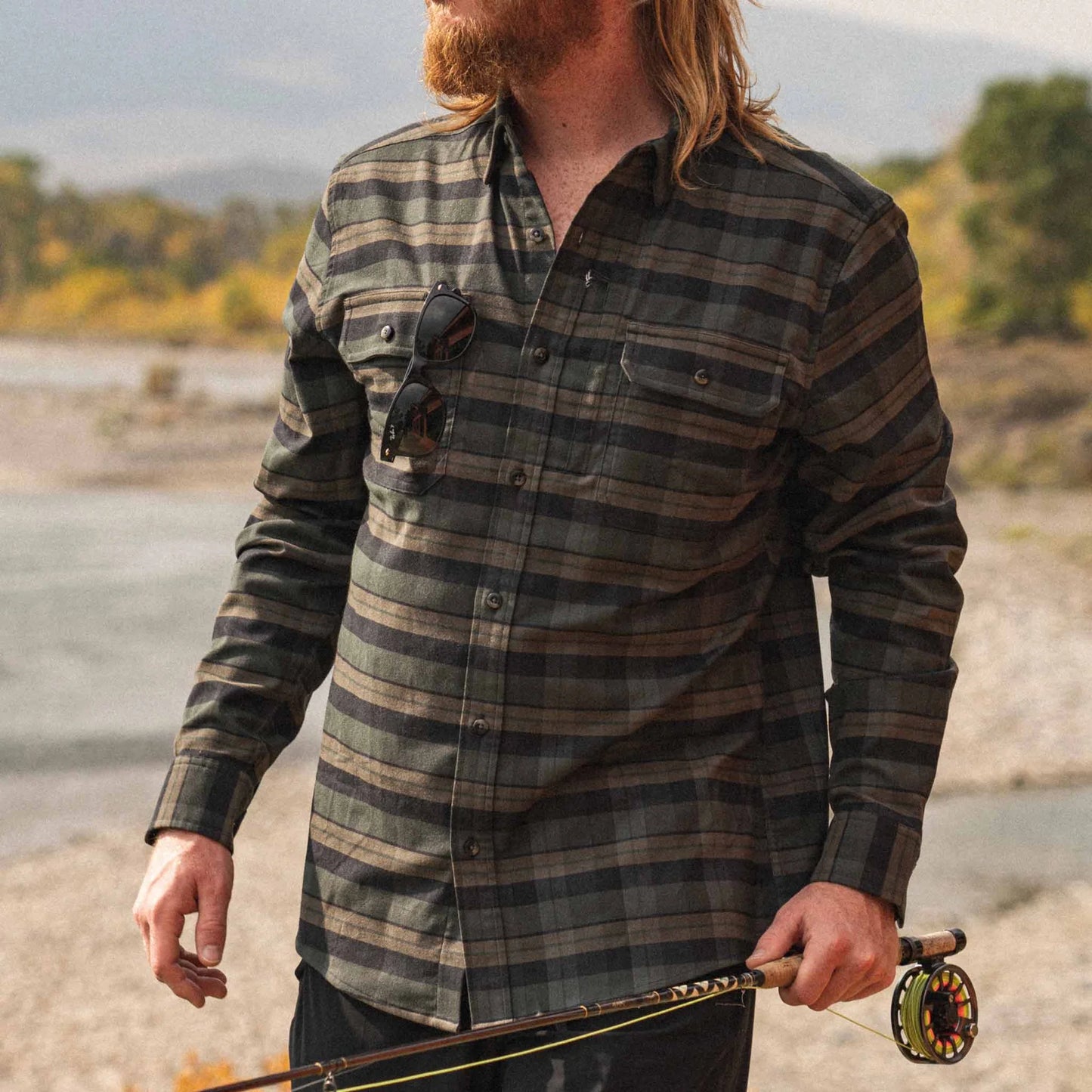 Men's Poncho "The Kodiak" The Green Plaid Long Sleeve Shirt