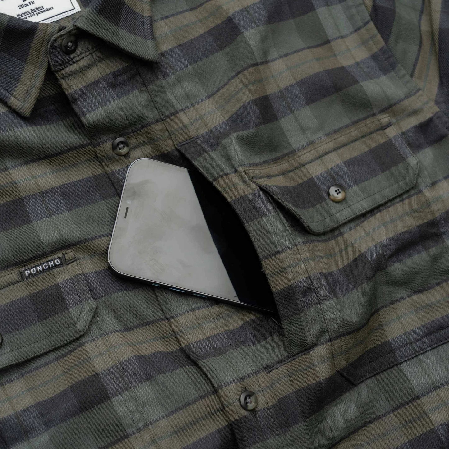 Men's Poncho "The Kodiak" The Green Plaid Long Sleeve Shirt
