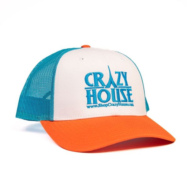 Orange and Teal Trucker Snapback with Crazy House Stitching - Crazy House Western Wear