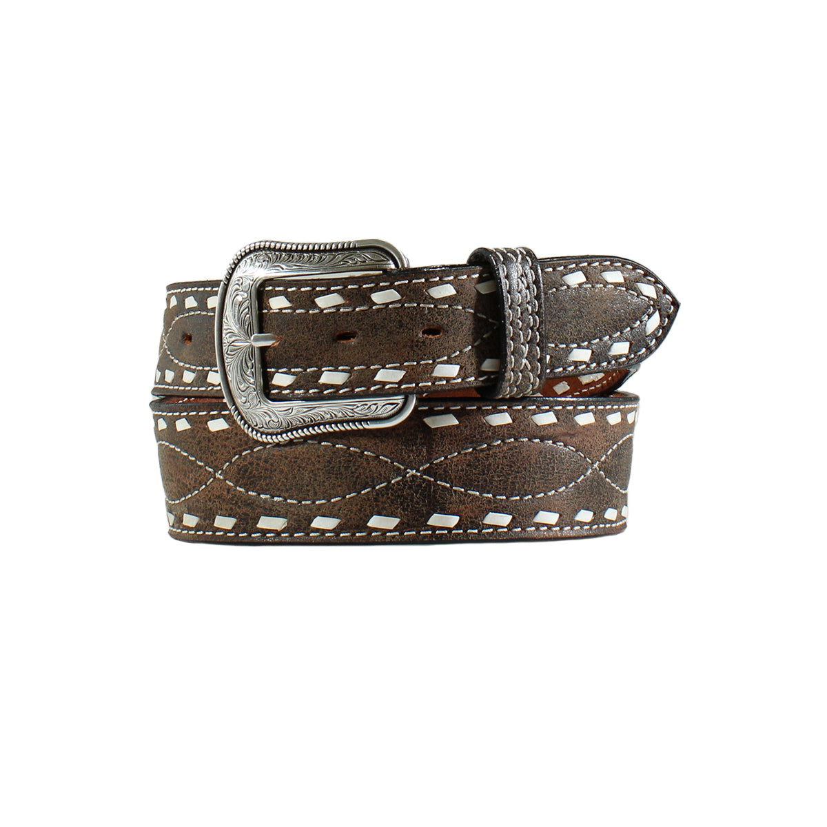 Men's 3D Brown Genuine Leather Belt with Stitching D100014602