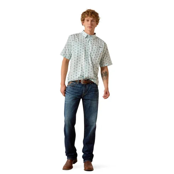 Men's Ariat Airflow Blue Glow Printed Short Sleeve Button Up 10073437
