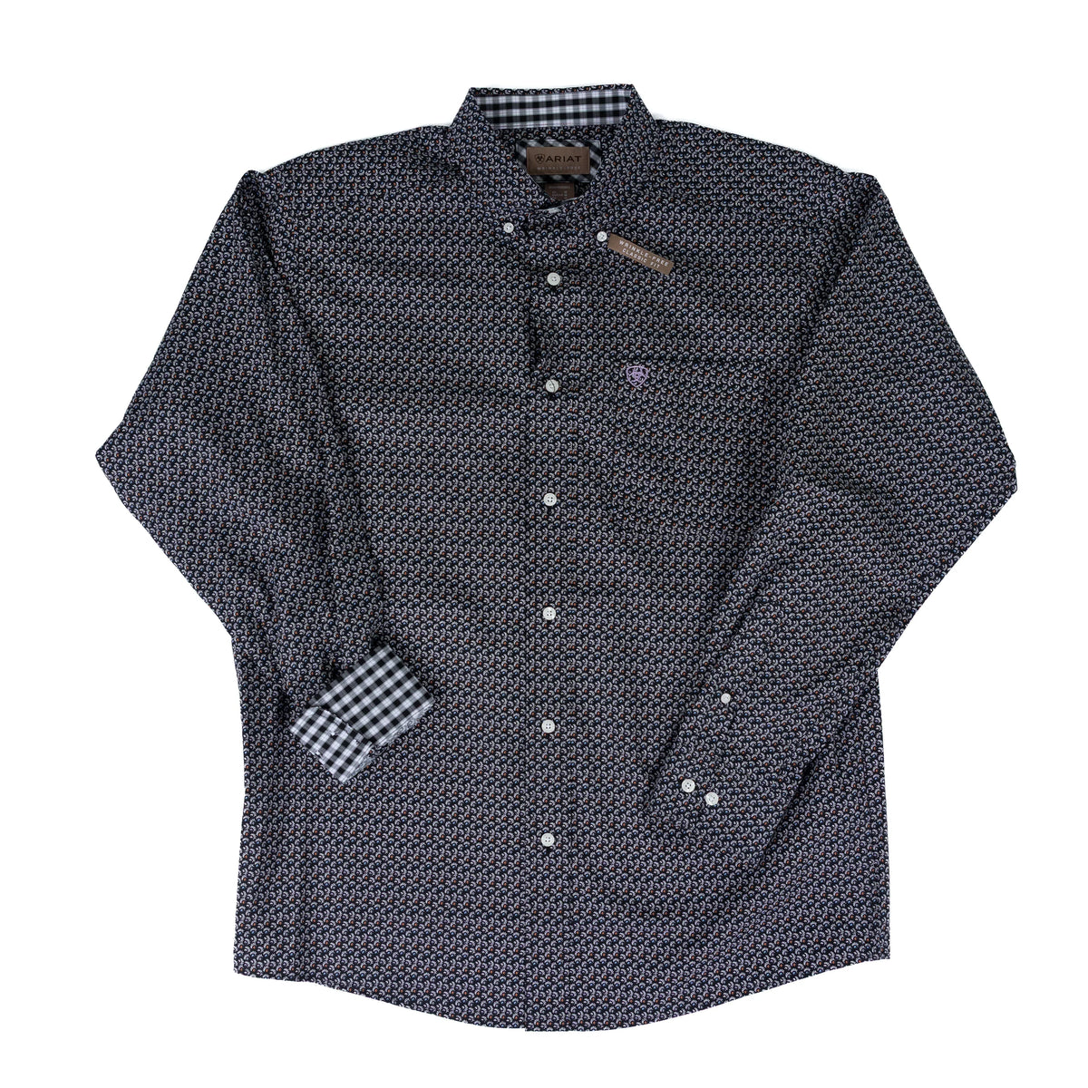 Men's Ariat Black Leaf Print Wrinkle Free Lucien Classic Fit Shirt 10071747