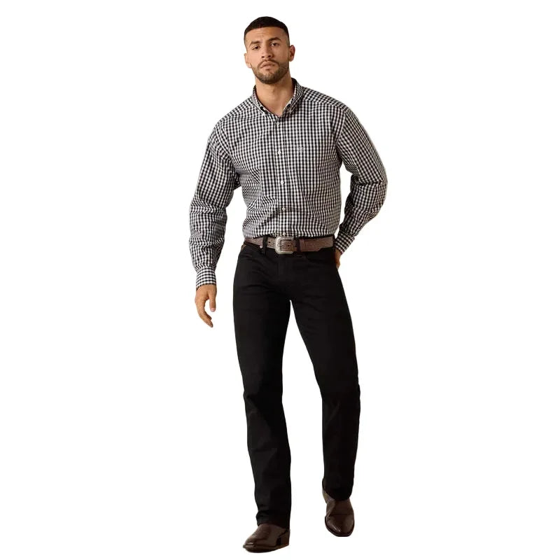 Men's Ariat Black Plaid Wrinkle Free Langston Classic Fit Shirt 10071755