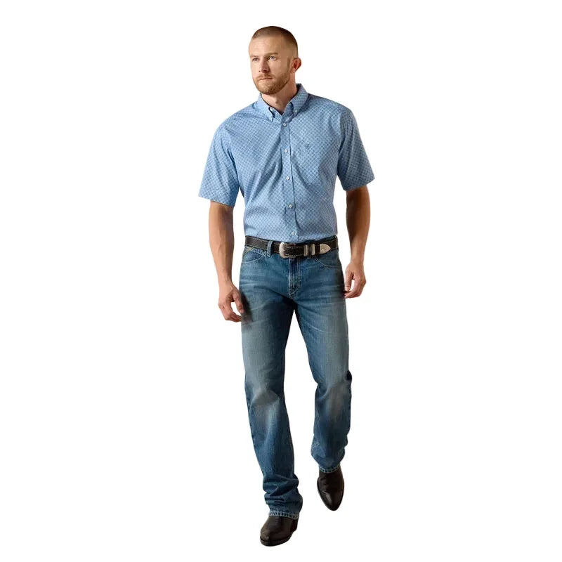 Men's Ariat Blissful Blue Medallion Print Wrinkle Free Cash Classic Fit Shirt 10071740