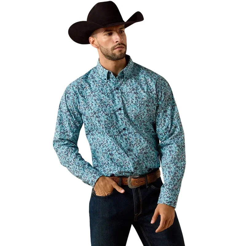 Men's Ariat Blue Elixir Plaid Phelps Classic Fit Shirt 10071602