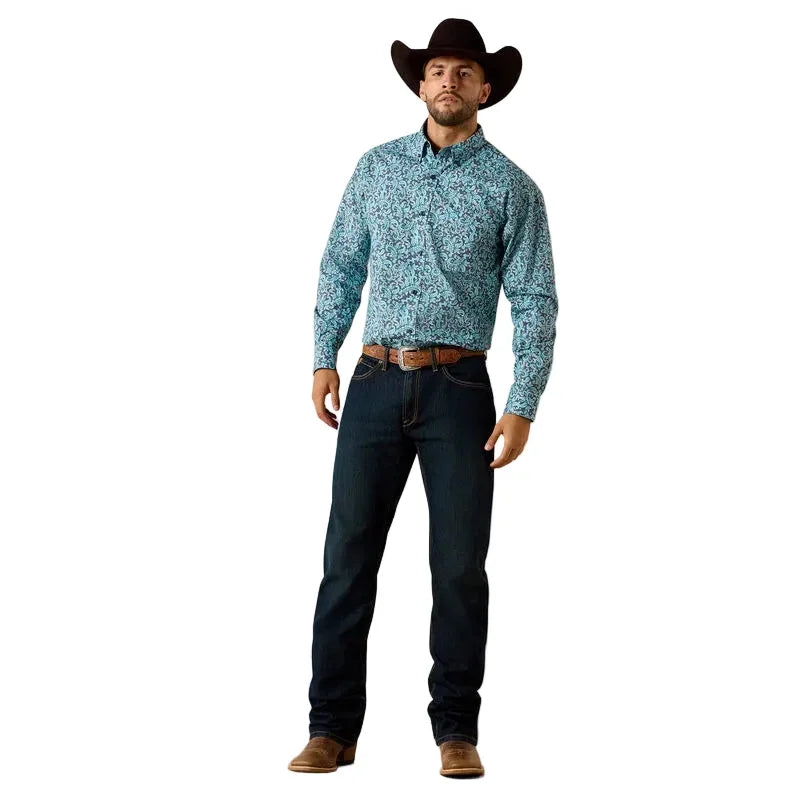 Men's Ariat Blue Elixir Plaid Phelps Classic Fit Shirt 10071602