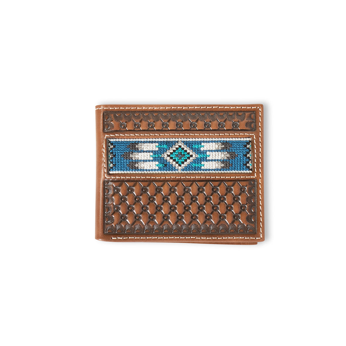 Men's Ariat Brown Genuine Leather Bifold Wallet A3560402 - Crazy House Western Wear