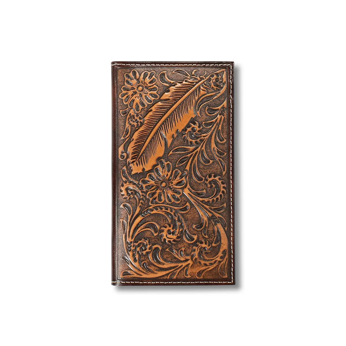 Men's Ariat Brown Rodeo Style Floral Embossed Genuine Leather Wallet A3557502