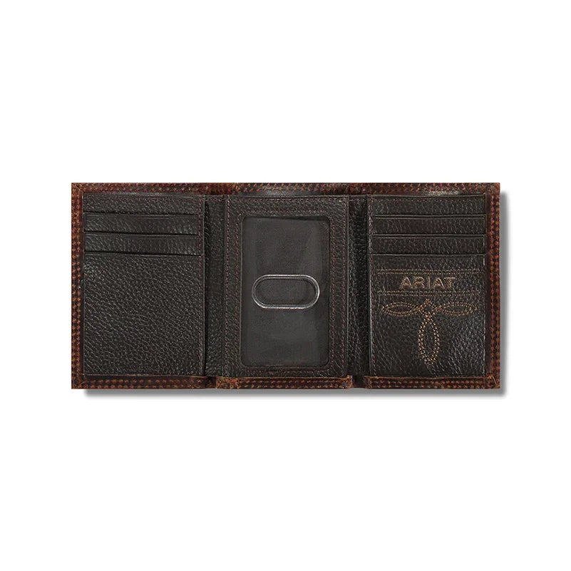 Men's Ariat Brown Trifold Ariat Logo Wallet A3550102 - Crazy House Western Wear