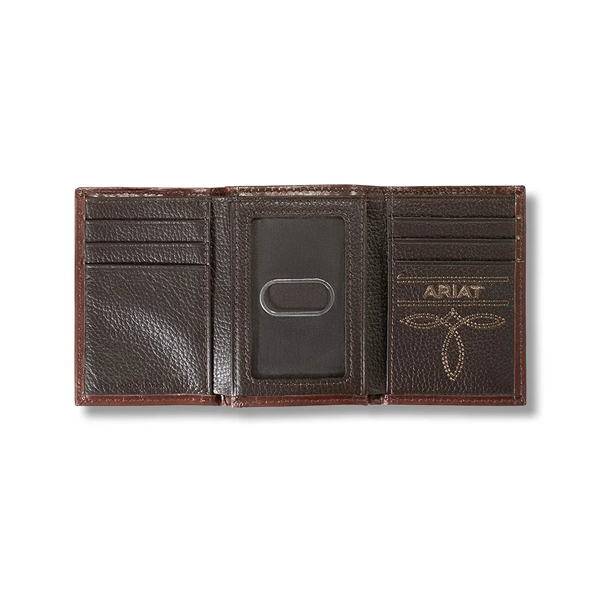 Men's Ariat Brown Trifold Genuine Leather Wallet A3558202 - Crazy House Western Wear