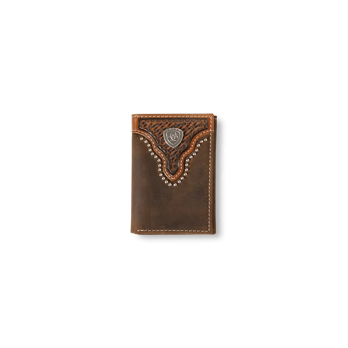 Men's Ariat Brown Trifold Wallet with Basketweave Design A3553502 - Crazy House Western Wear