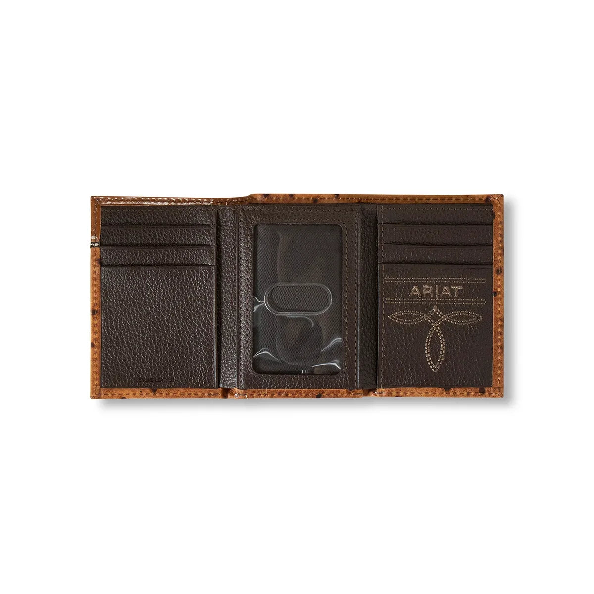Men's Ariat Brown Trifold Wallet with Ostrich Pattern A3553202 - Crazy House Western Wear