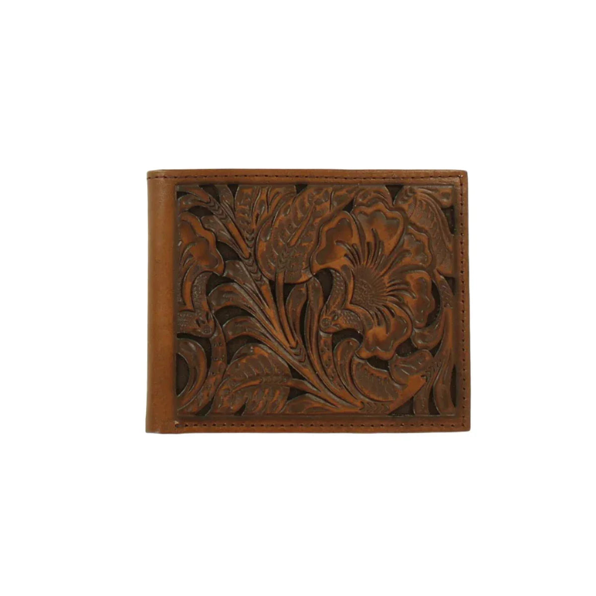 Men's Ariat Brown with Black Accent and Floral Design Wallet A3533002 - Crazy House Western Wear