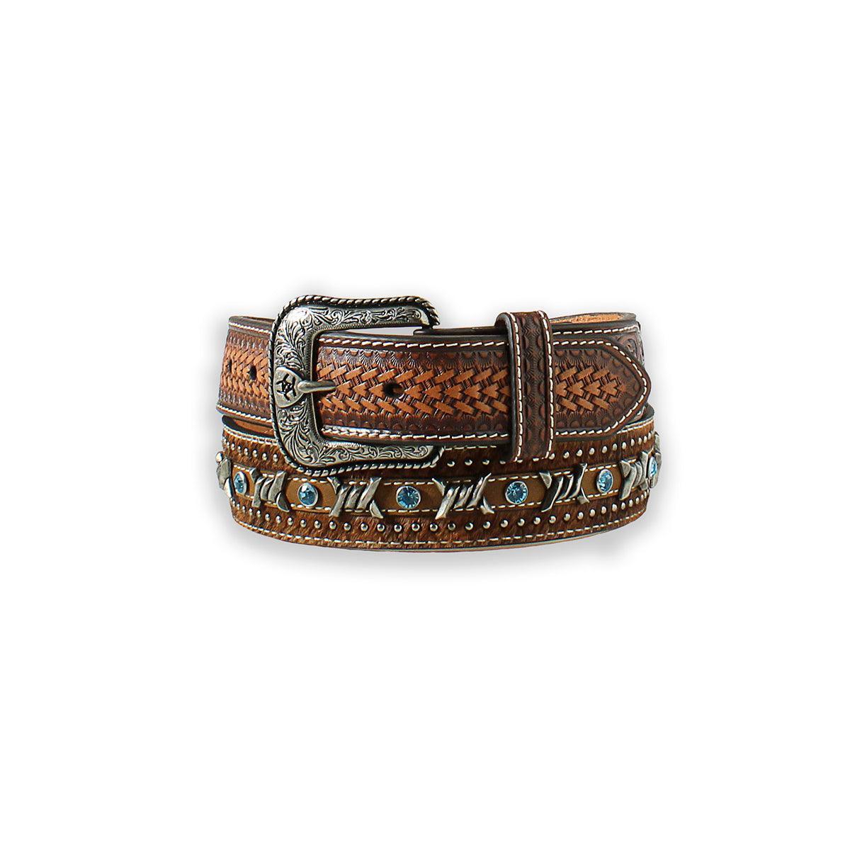Men's Ariat Calf Hair Barbed Wire Print Belt A1027202 - Crazy House Western Wear