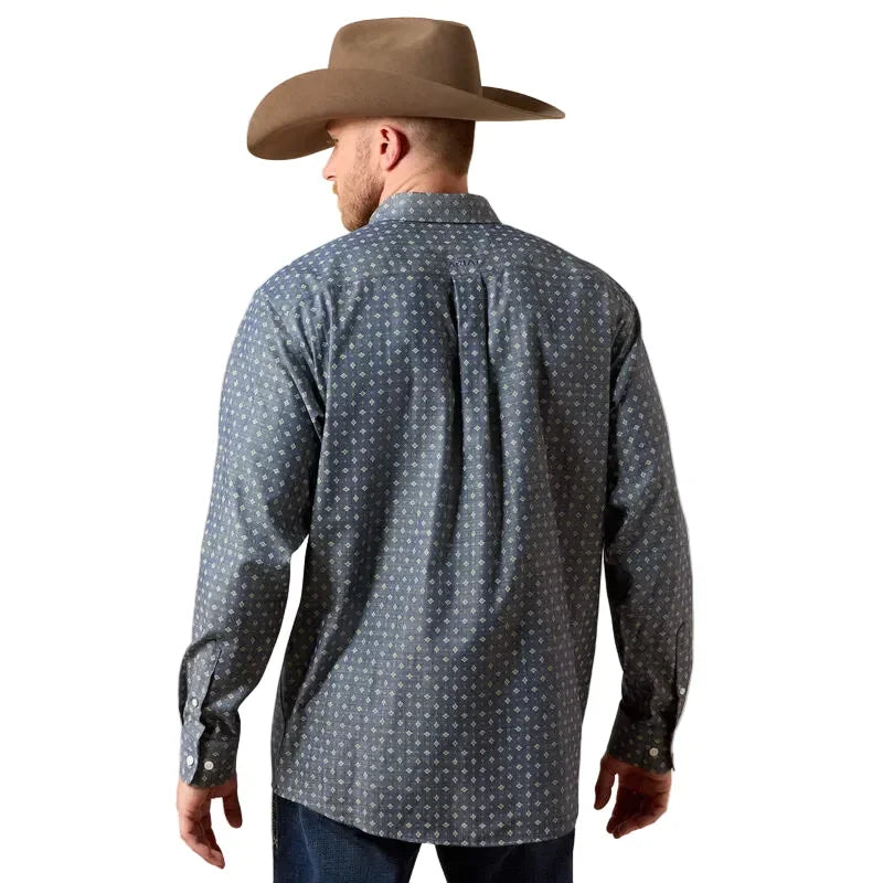 Men's Ariat Chambray Blue Wrinkle Free Walden Classic Fit Shirt 10073684