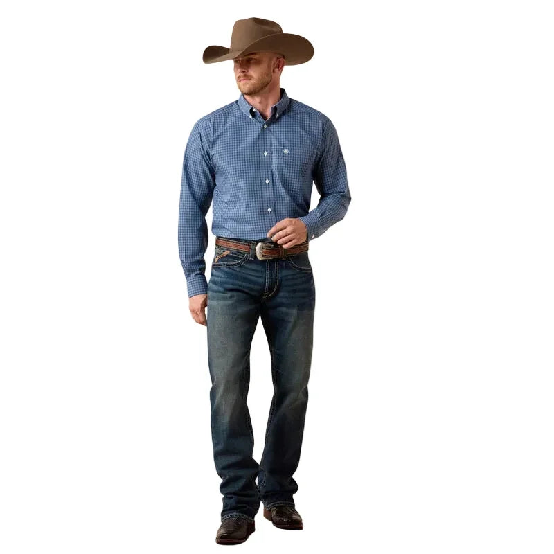 Men's Ariat Ensign Blue Plaid Wrinkle Free Canyon Classic Fit Shirt 10071746