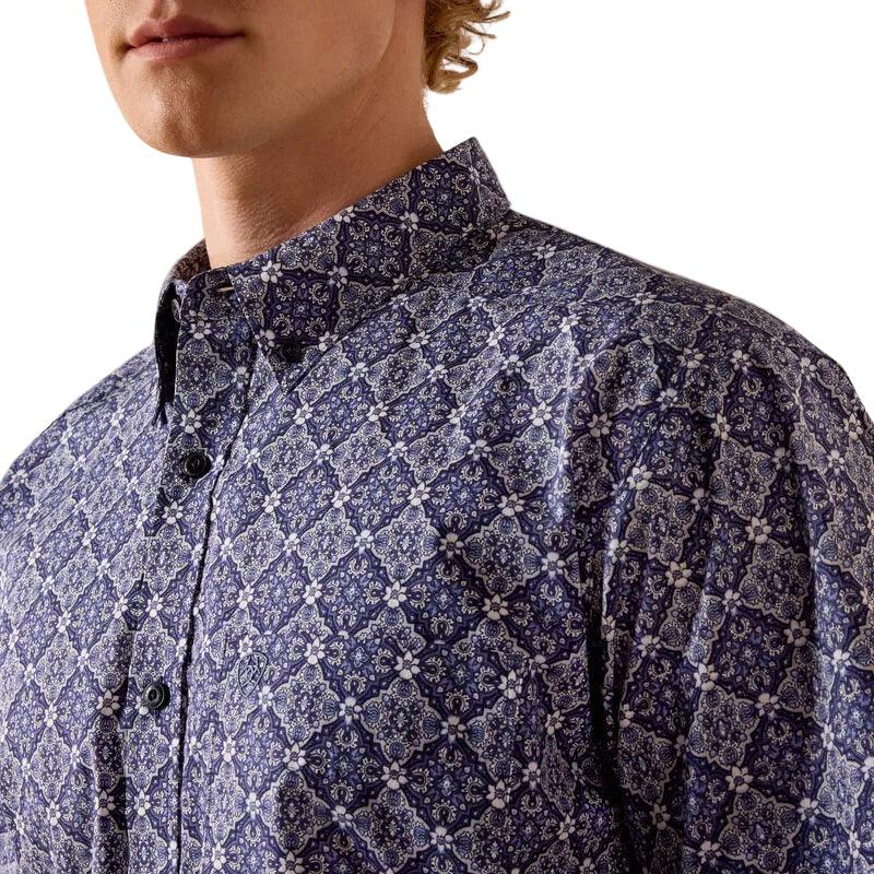 Men's Ariat Evening Blue Medallion Print Bill Classic Fit Shirt 10073524