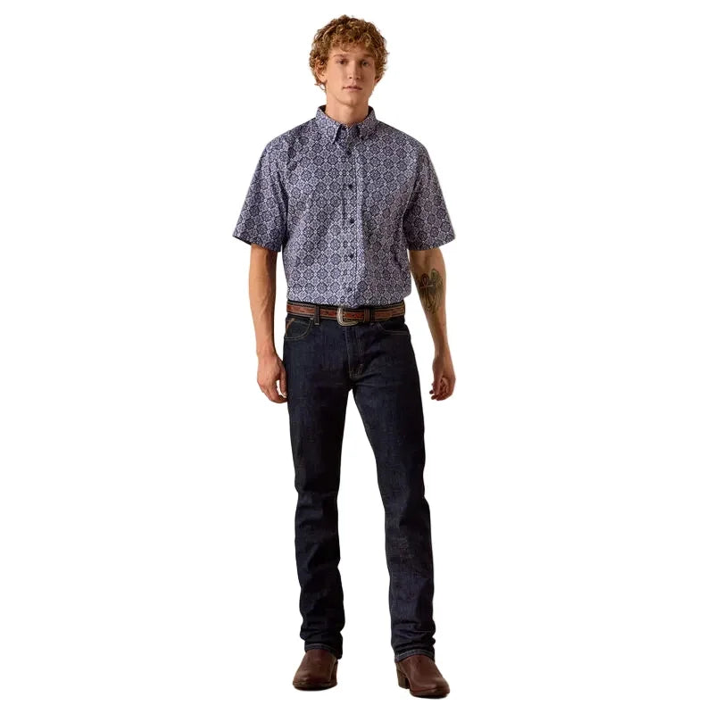 Men's Ariat Evening Blue Medallion Print Bill Classic Fit Shirt 10073524