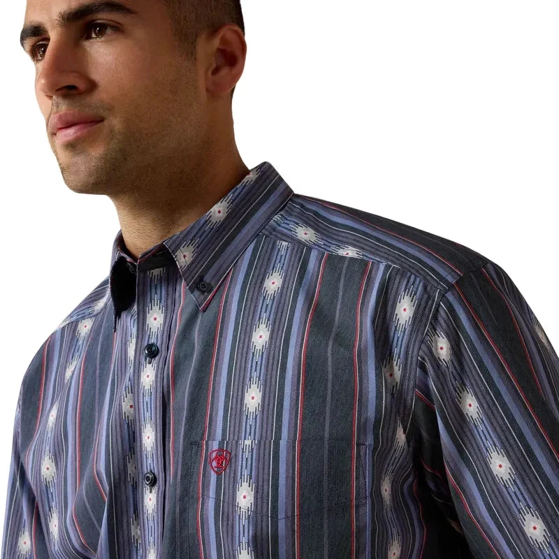 Men's Ariat Evening Blue Southwest Stripe Berke Classic Fit Shirt 10073525