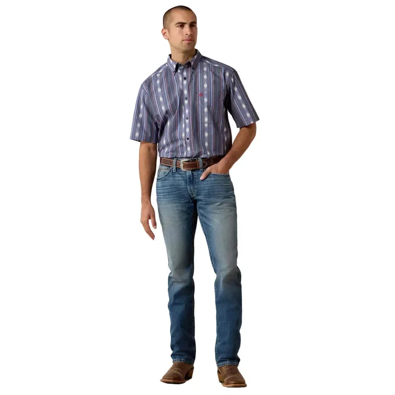 Men's Ariat Evening Blue Southwest Stripe Berke Classic Fit Shirt 10073525