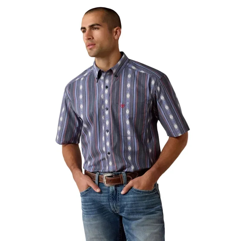 Men's Ariat Evening Blue Southwest Stripe Berke Classic Fit Shirt 10073525