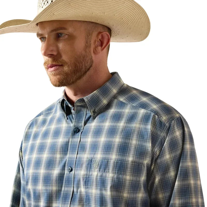 Men's Ariat Key Largo Blue Plaid Pro Series Scottie Classic Fit Shirt 10073565