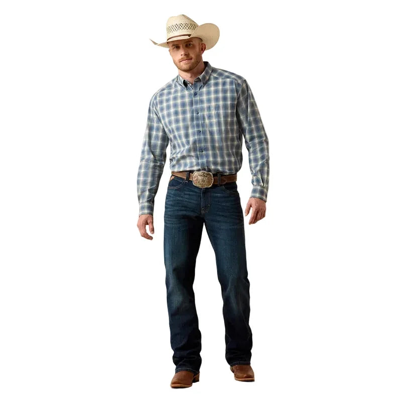 Men's Ariat Key Largo Blue Plaid Pro Series Scottie Classic Fit Shirt 10073565