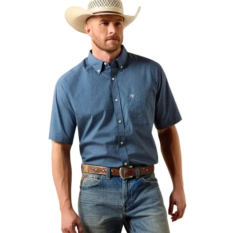 Men's Ariat Key Largo Mini Geo Print Storm Classic Fit Shirt 10073596