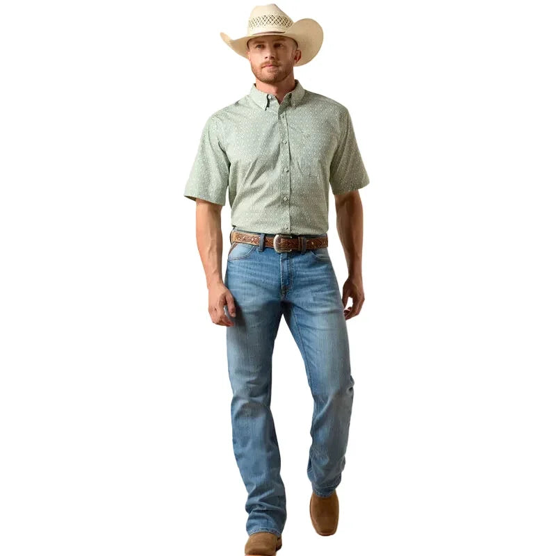 Men's Ariat Laurel Green Southwest Print Wrinkle Free Worthington Classic Fit Shirt 10073697