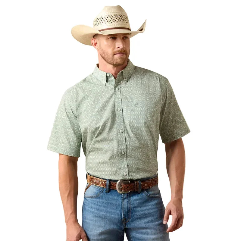 Men's Ariat Laurel Green Southwest Print Wrinkle Free Worthington Classic Fit Shirt 10073697