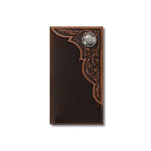 Men's Ariat Leather Bi-fold Wallet with Round Silver Concho A3532208 - Crazy House Western Wear