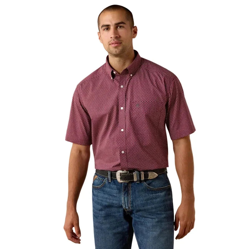 Men's Ariat Maroon Banner Geo Print Pippin Classic Fit Shirt 10071729