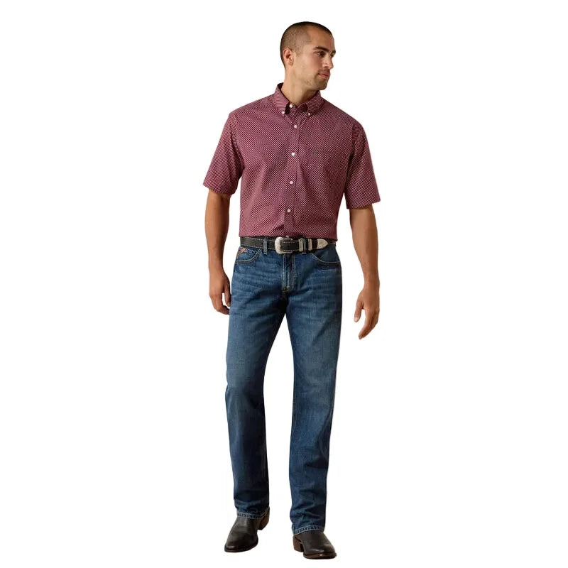 Men's Ariat Maroon Banner Geo Print Pippin Classic Fit Shirt 10071729