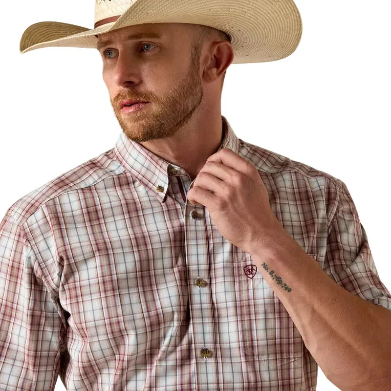 Men's Ariat Maroon Plaid Pro Series Pascal Classic Fit Shirt 10071616