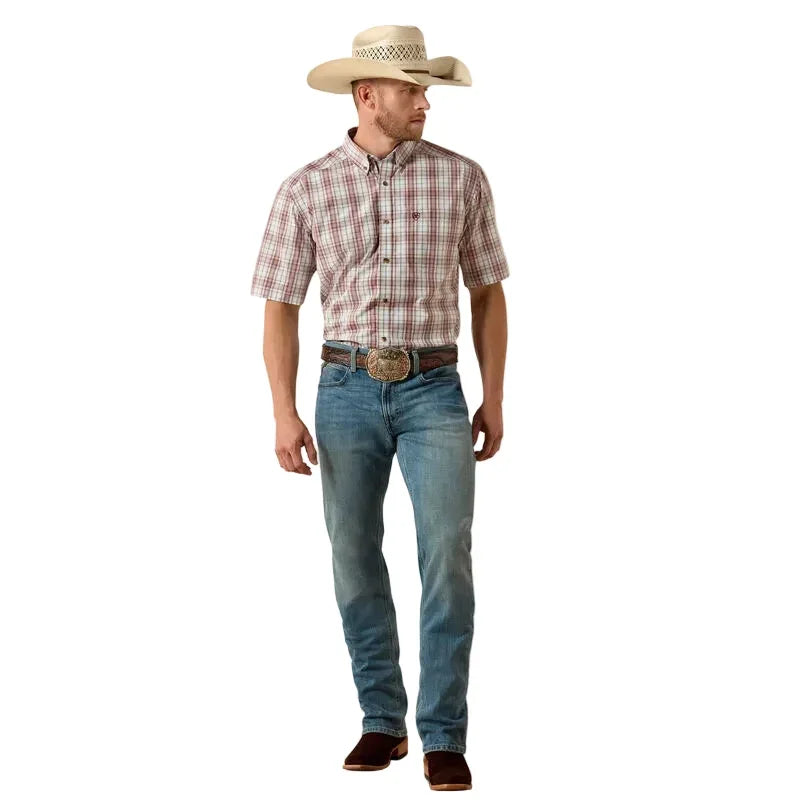 Men's Ariat Maroon Plaid Pro Series Pascal Classic Fit Shirt 10071616