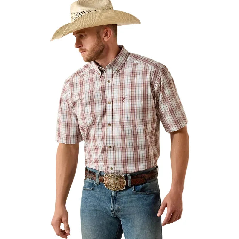Men's Ariat Maroon Plaid Pro Series Pascal Classic Fit Shirt 10071616