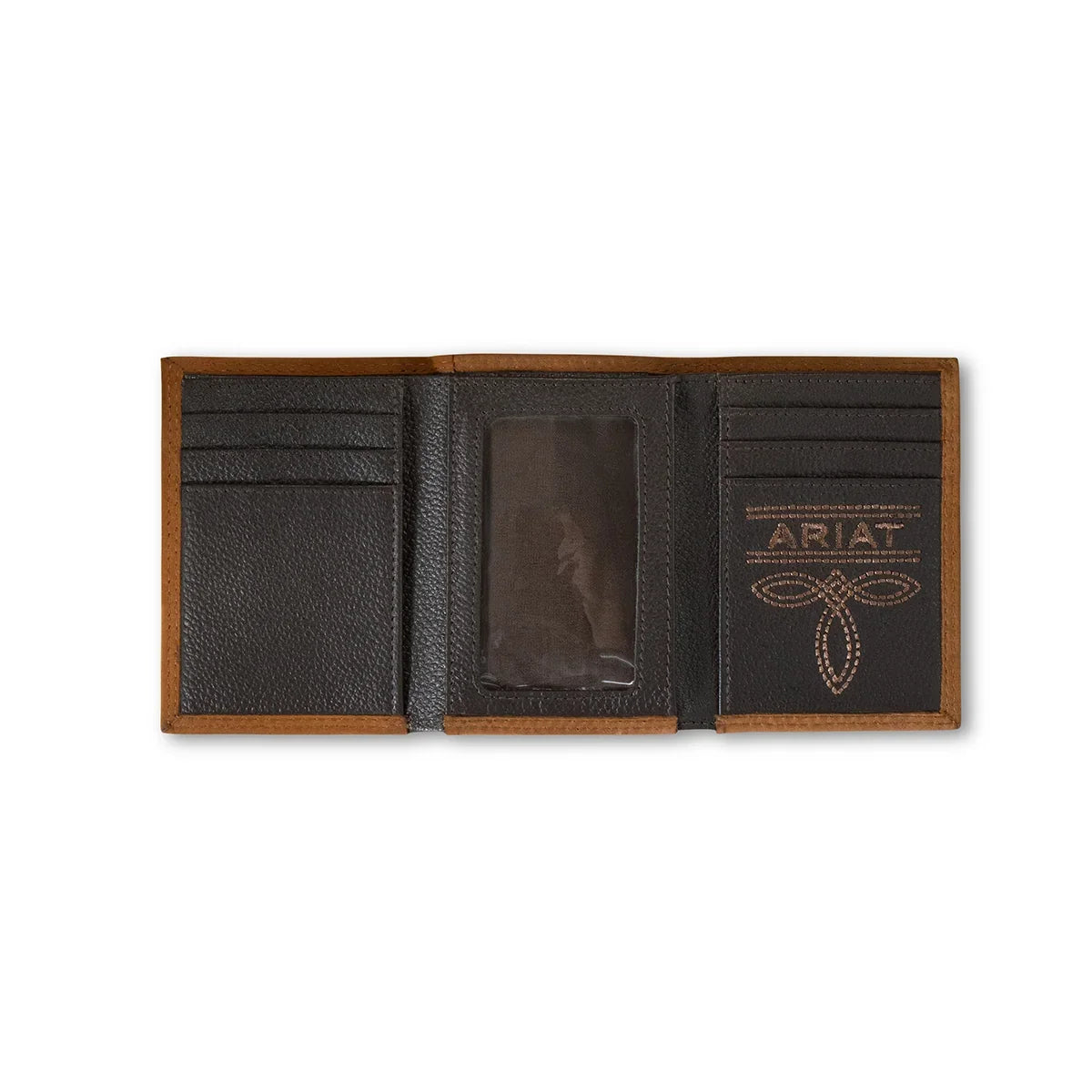 Men's Ariat Medium Brown Genuine Leather Trifold Wallet A3548144 - Crazy House Western Wear
