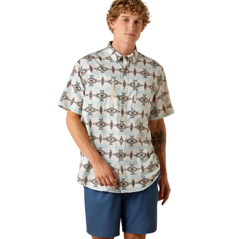 Men's Ariat Off White Printed VetnTEK Classic Fit Shirt 10071056