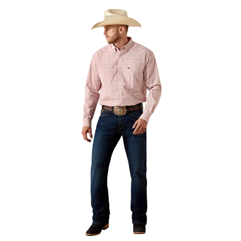 Men's Ariat Peach Plaid Pro Series Theoden Classic Fit Shirt 10071584
