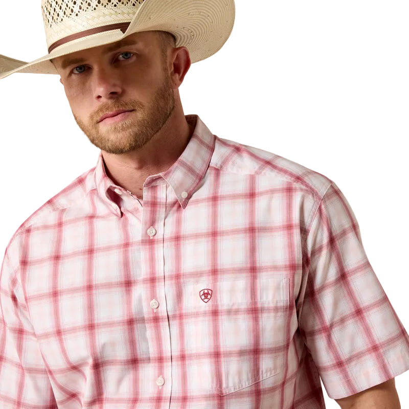 Men's Ariat Peach Plaid Pro Series Tully Classic Fit Shirt 10071573