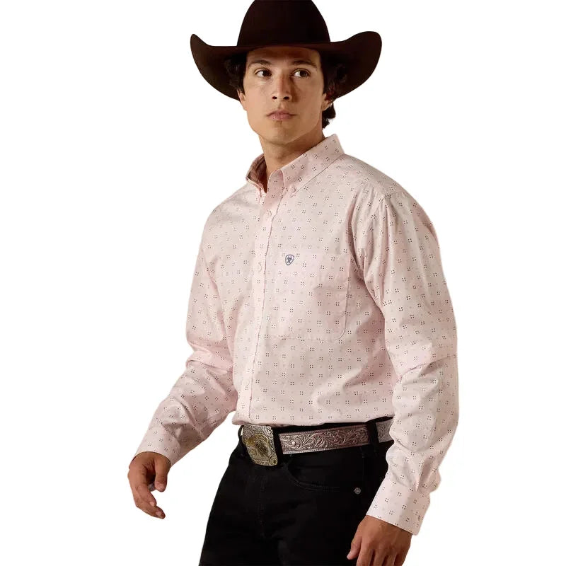 Men's Ariat Pink Geo Print Wrinkle Free Wally Fitted Shirt 10073690