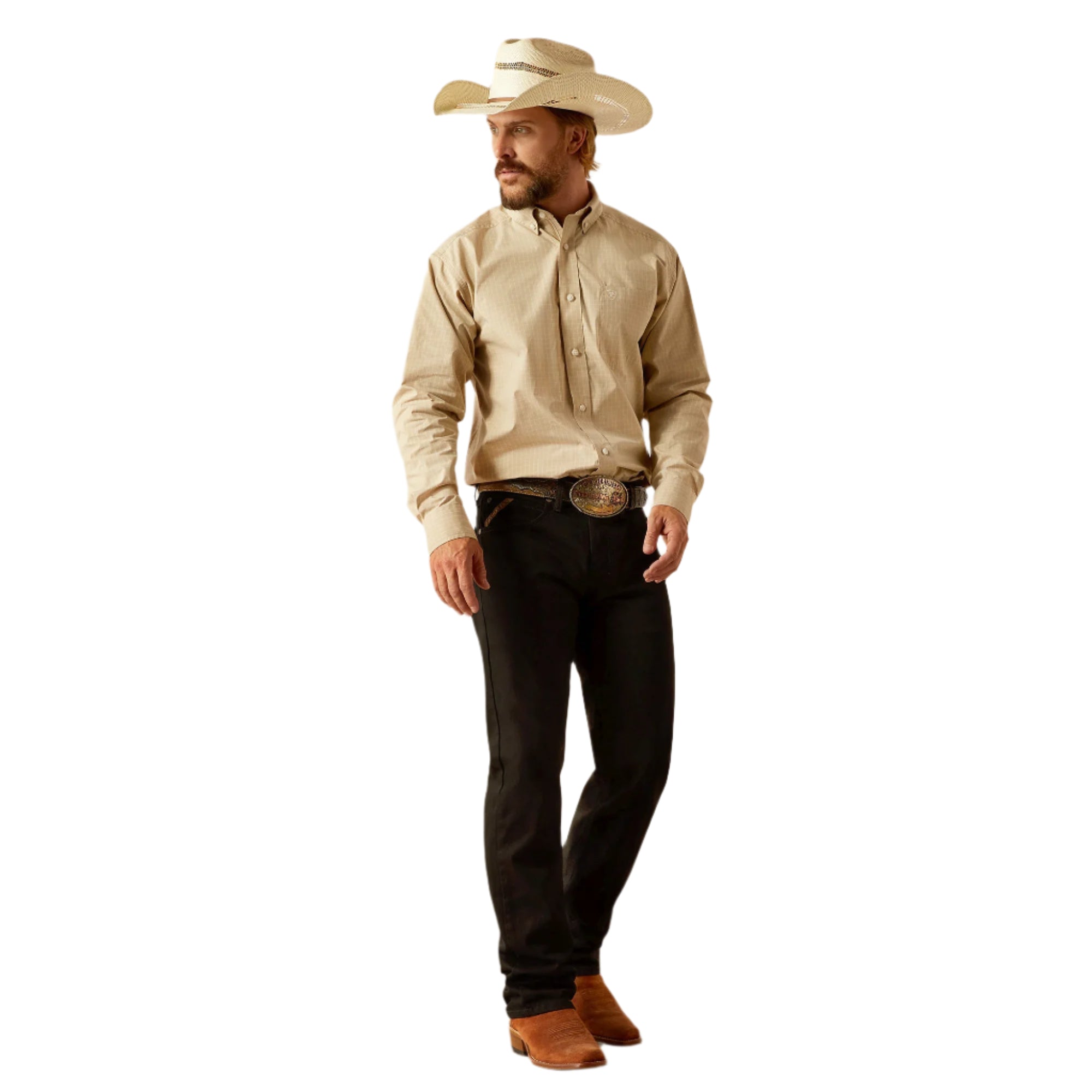 Men's Ariat Pro Cayson Long Sleeve Khaki Shirt 10054675 - Crazy House Western Wear