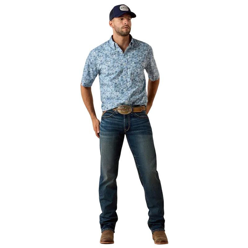 Men's Ariat Shadow Blue Leaf PRint Tim Classic Fit Shirt 10071734