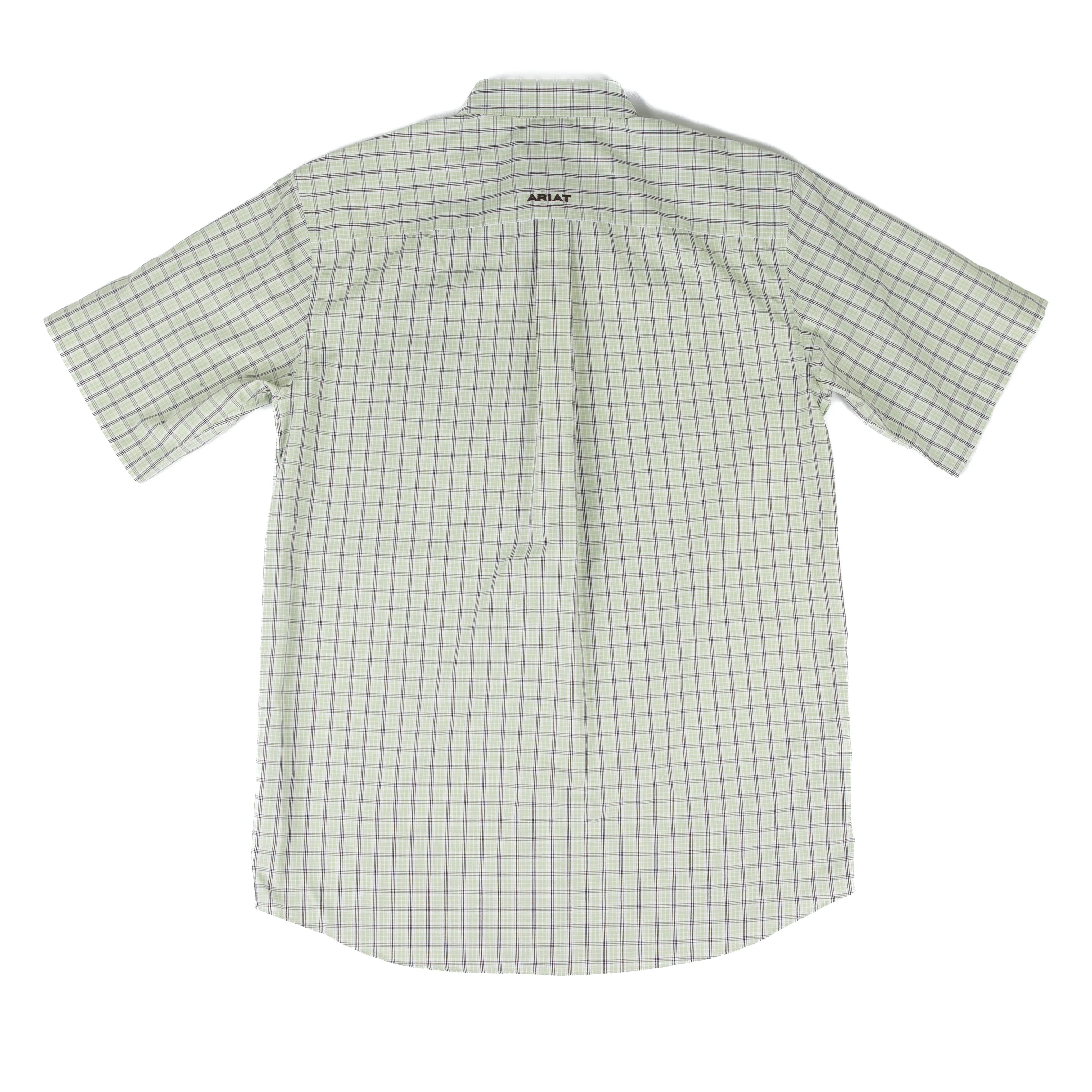 Men's Ariat Short Sleeve Green Plaid Wrinkle Free Classic Fit Shirt 10073695