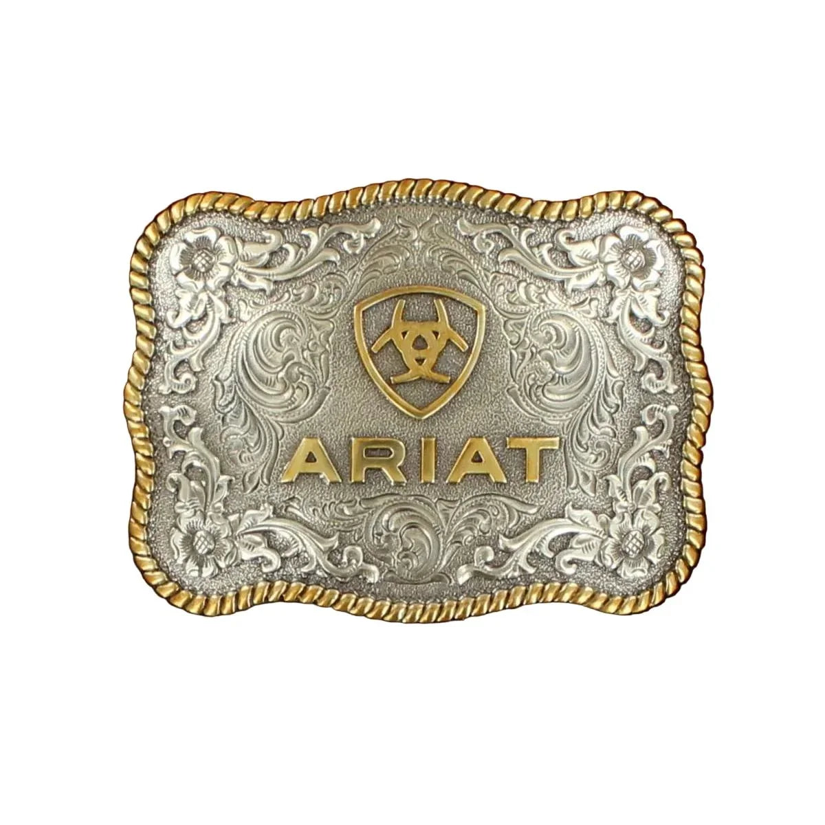 Men's Ariat Silver and Gold Logo Buckle with Twisted Rope Trim A37007
