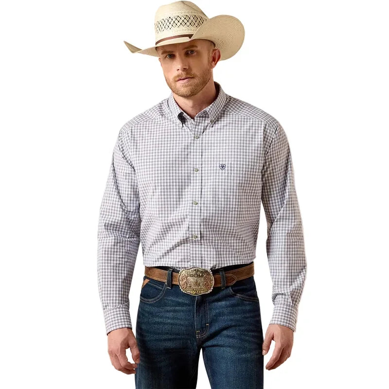 Men's Ariat Sleet Gray Plaid Pro Series Blaire Classic Fit Shirt 10073564