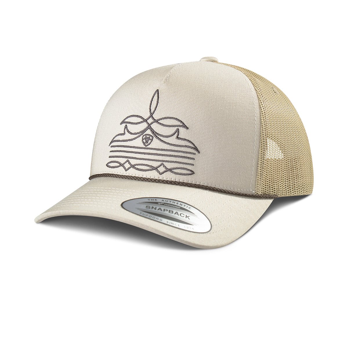 Men's Ariat Tan Mesh Snapback with Boot Stitching A300092308
