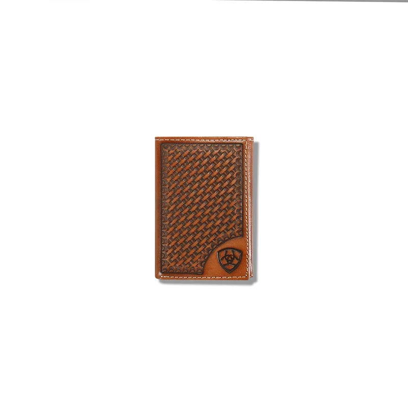 Men's Ariat Tan Trifold Basketweave Design Wallet A3550408 - Crazy House Western Wear