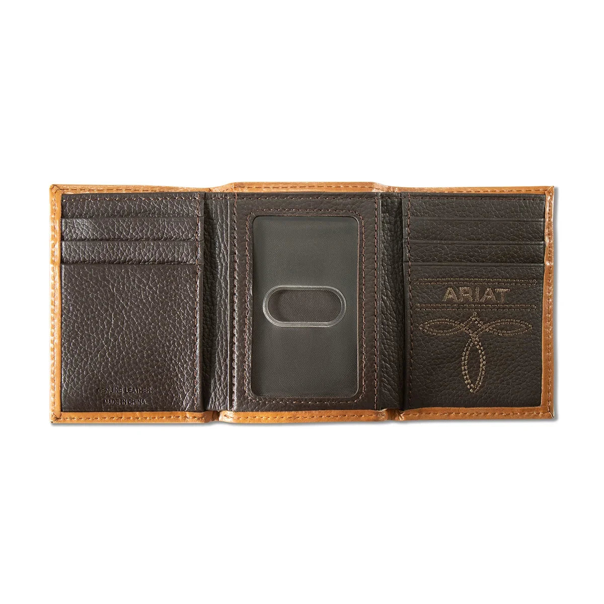 Men's Ariat Tan Trifold Basketweave Patterned Wallet A3564108 - Crazy House Western Wear