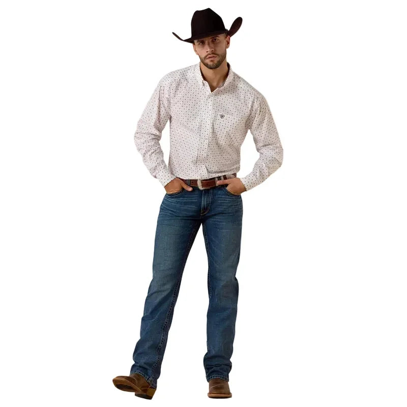 Men's Ariat White Geo Print Wrinkle Free Waverly Classic Fit Shirt 10073681